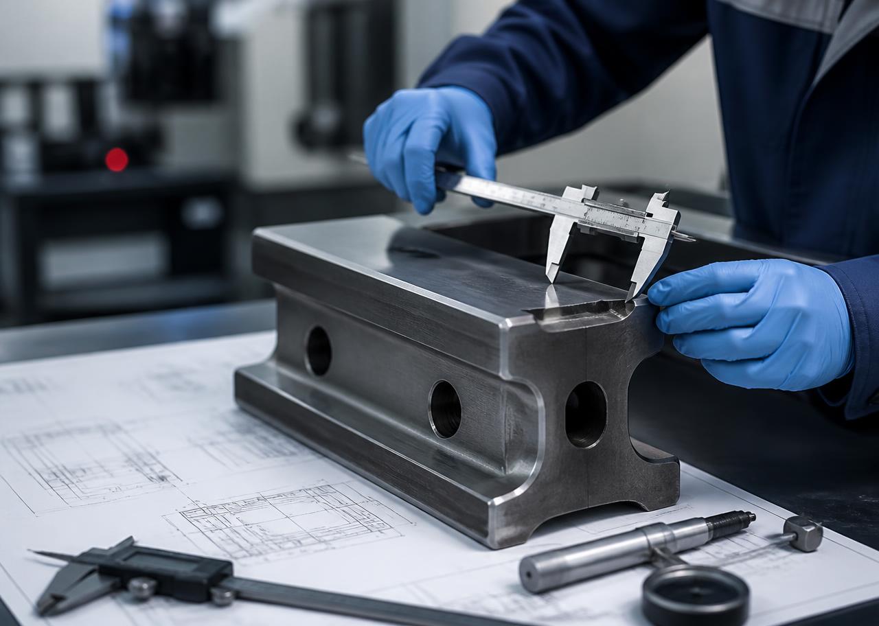 Detailed dimensional inspection of a machined railway component